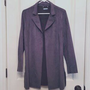 T. Tahari Gray Faux Suede Notch Lapel Jacket
